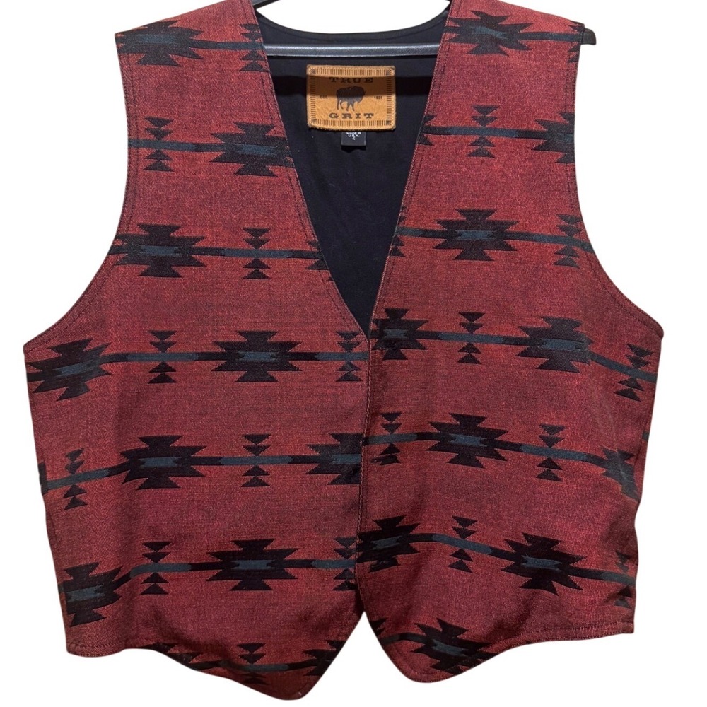 True Grit Mens Southwestern Pattern Vest Red Black Teal Mens Large‎ Sz 4 See Ad